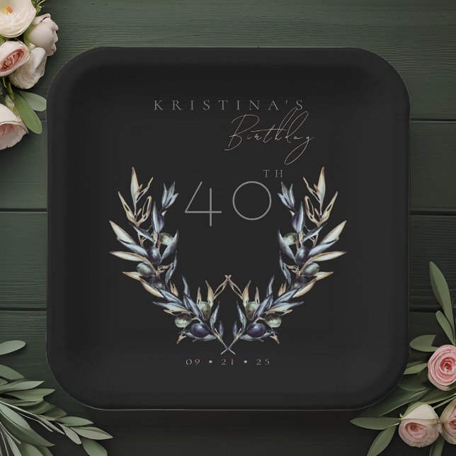 Elegant Watercolor Olive Branch ANY Birthday  Paper Plate (Creator Uploaded)