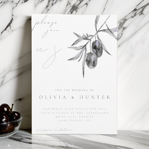 Elegant Watercolor Olive Branch Wedding Invitation