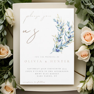 Elegant Watercolor Olive Branch Wedding Invitation