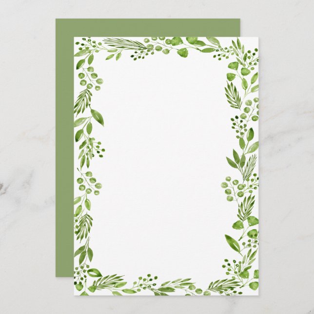 Elegant Watercolor Olive Leaf Frame Custom Blank Invitation (Front/Back)