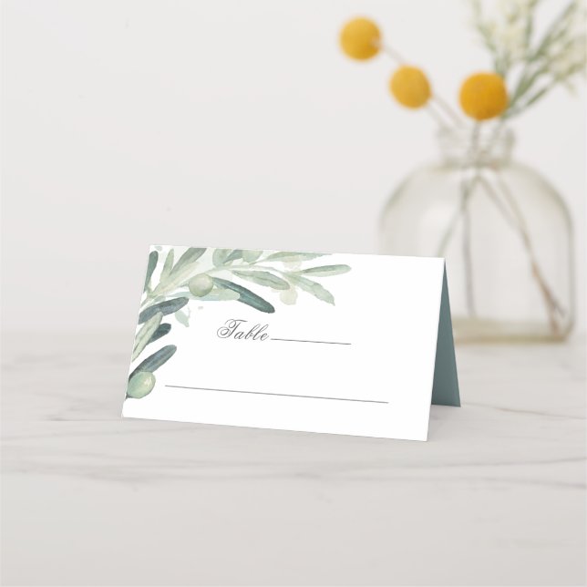 Elegant Watercolor Olive Sprig Branch Greenery Place Card (Front)