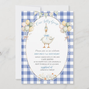 Elegant Watercolor One 1st Birthday silly goose B Invitation