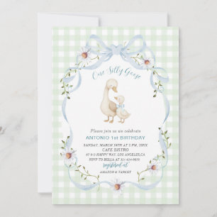 Elegant Watercolor One 1st Birthday silly goose B Invitation