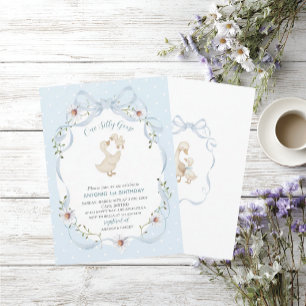Elegant Watercolor One 1st Birthday silly goose B Invitation