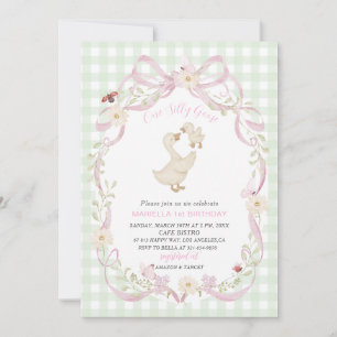 Elegant Watercolor One 1st Birthday silly goose G Invitation
