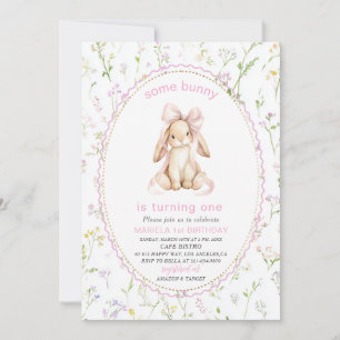 Elegant Watercolor One 1st Birthday some bunny Gi Invitation