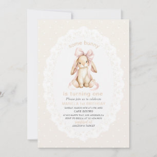 Elegant  Watercolor One 1st Birthday some bunny Gi Invitation