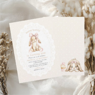 Elegant  Watercolor One 1st Birthday some bunny Gi Invitation