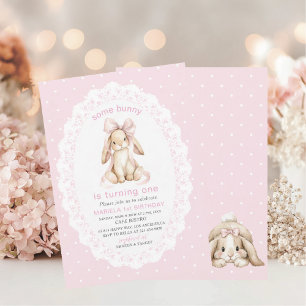 Elegant  Watercolor One 1st Birthday some bunny Gi Invitation