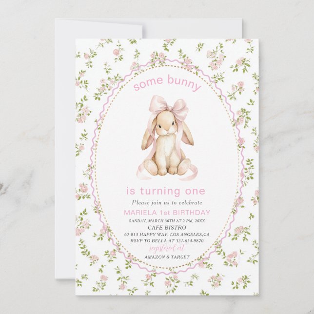 Elegant  Watercolor One 1st Birthday some bunny Gi Invitation (Front)