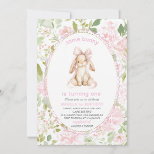 Elegant Watercolor One 1st Birthday some bunny Gi Invitation
