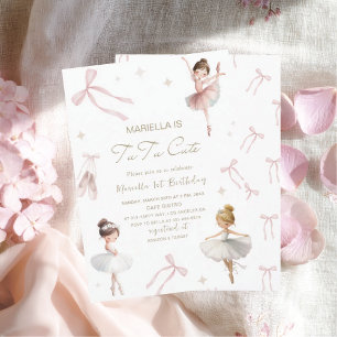 Elegant  Watercolor One 1st Birthday tutu cute Gir Invitation