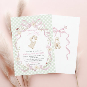 Elegant  Watercolor One 2nd Birthday silly goose B Invitation