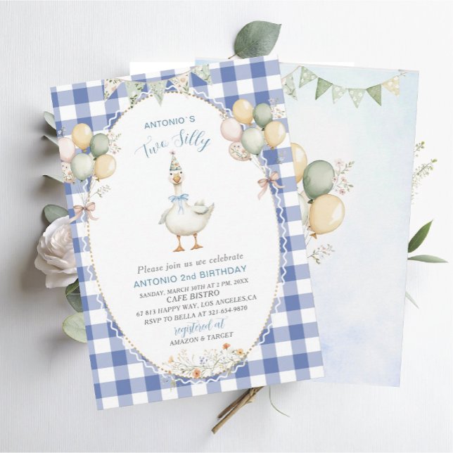 Elegant  Watercolor One 2nd Birthday silly goose B Invitation (Creator Uploaded)