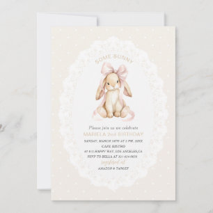 Elegant Watercolor One 2nd Birthday some bunny gi Invitation