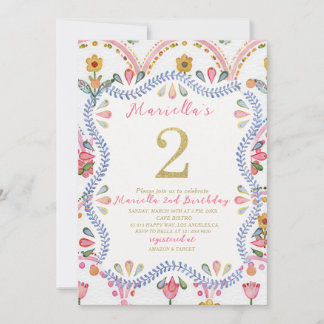 Elegant  Watercolor One 2nd Birthday WhimsyFolk Ar Invitation