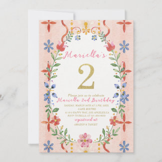 Elegant  Watercolor One 2nd Birthday WhimsyFolk Ar Invitation