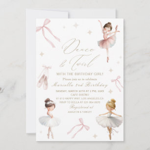 Elegant  Watercolor One 3rd Birthday tutu cute Gir Invitation