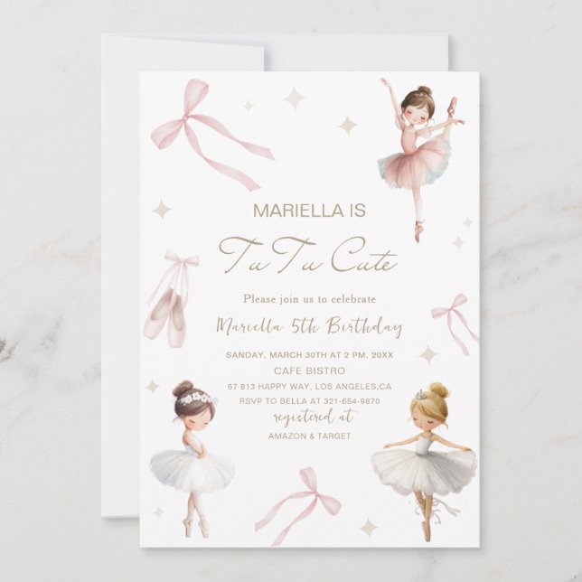 Elegant  Watercolor One 5th Birthday tutu cute Gir Invitation (Front)