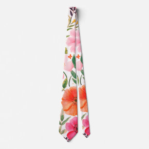 Elegant watercolor orange pink colour flowers2 tie