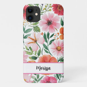 Elegant watercolor orange pink colour flowers 2 iPhone 11 case