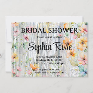 Elegant watercolor orange wildflowers barnwood invitation