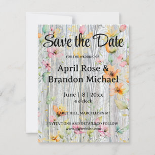Elegant watercolor orange wildflowers barnwood save the date