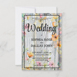 Elegant watercolor orange wildflowers rustic weddi invitation