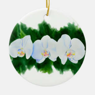 Elegant watercolor orchid painting ceramic ornament