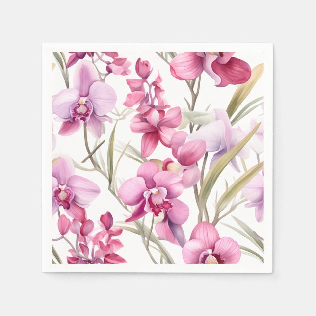 Elegant Watercolor Orchids Napkin (Front)