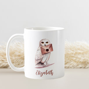 Elegant Watercolor Owl Personalized Name Coffee Mug