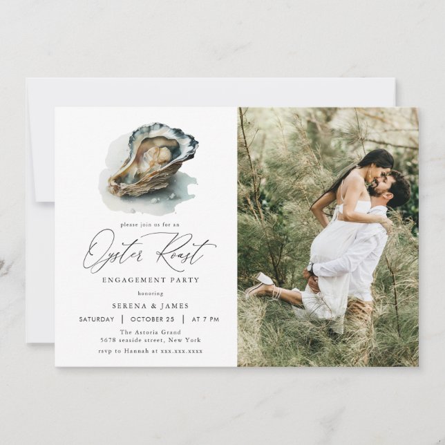 Elegant Watercolor Oyster Roast Engagement Party Invitation (Front)
