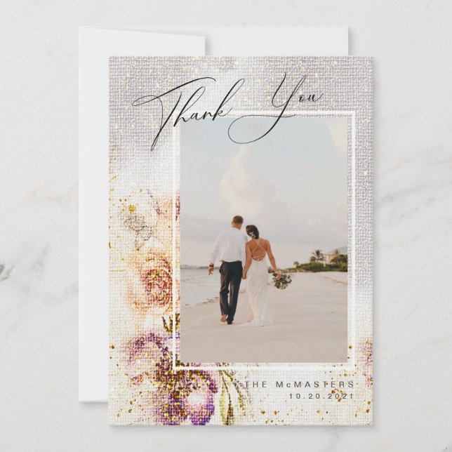 Elegant Watercolor Painted Floral Canvas Thank You Invitation (Front)