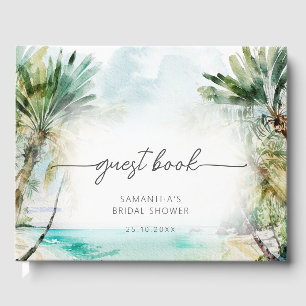 Elegant Watercolor Palm Tree Beach Bridal Shower Guest Book