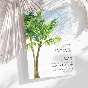 Elegant Watercolor Palm Tree Beach Wedding Invitation
