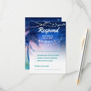 Elegant Watercolor Palm Tree Beach Wedding RSVP Card