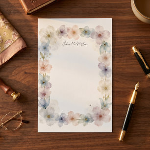 Elegant Watercolor Pastel Floral Border Name Stationery