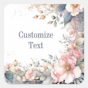 Elegant Watercolor Pastel Floral Personalized Square Sticker