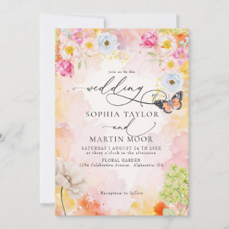 Elegant Watercolor Pastel Floral Wedding  Invitation
