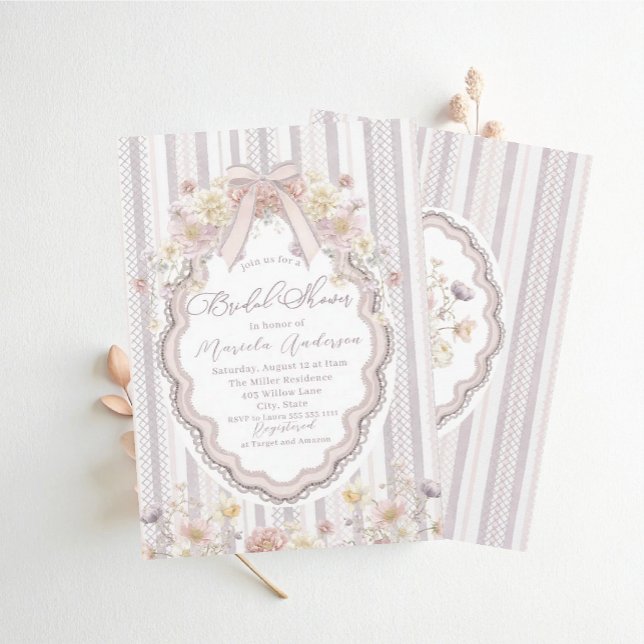 Elegant Watercolor pastel wildflower bow lace Brid Invitation (Creator Uploaded)