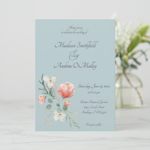 Elegant Watercolor Peach and Green Floral Wedding  Invitation