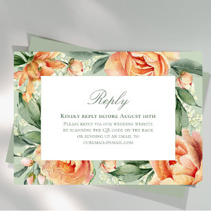 Elegant Watercolor Peach Flora Wedding RSVP Card