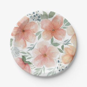 Elegant Watercolor Peach Floral  Paper Plate