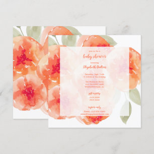Elegant Watercolor Peach Peonies Baby Shower Invitation
