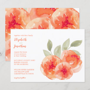 Elegant Watercolor Peach Peonies Floral Wedding Invitation