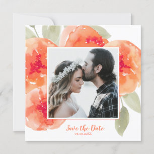 Elegant Watercolor Peach Peonies Save the Date Invitation
