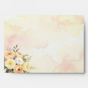 Elegant Watercolor Peach Yellow Floral Wedding Envelope