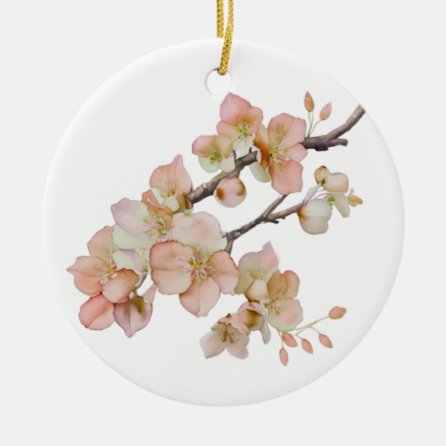 Elegant watercolor peachy florals ceramic ornament (Front)