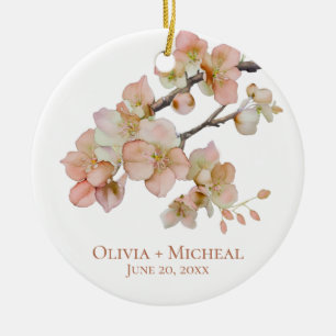 Elegant watercolor peachy florals ceramic ornament