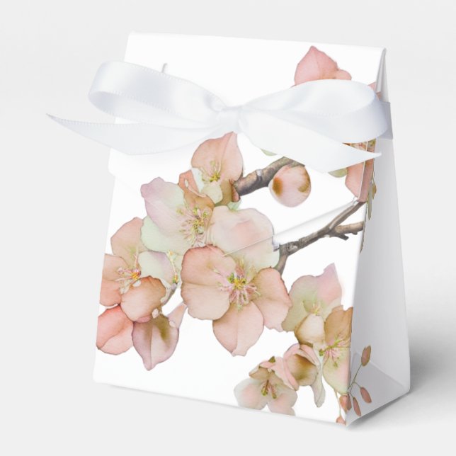 Elegant watercolor peachy florals favor box (Front Side)